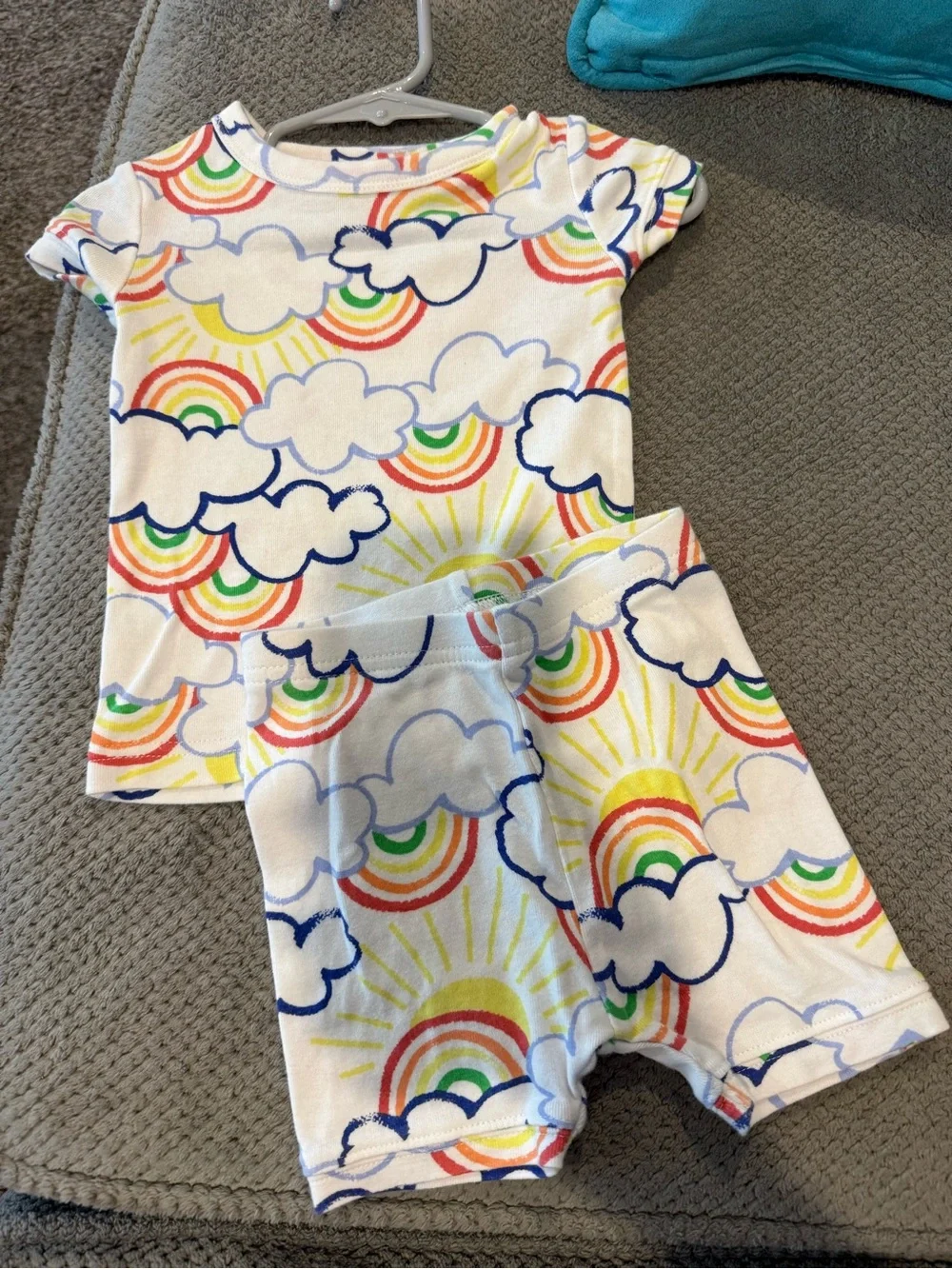 GAP Baby Rainbow & Sun Short Sleeve Pajama Set - White
